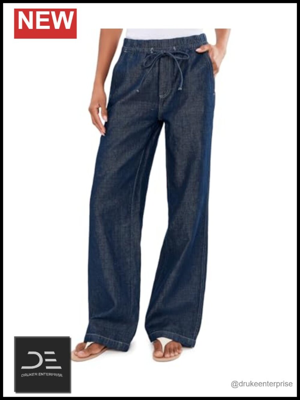 Low Rise Wide Leg Cinched Denim Jeans Women's Relaxed Fit Cotton Blend